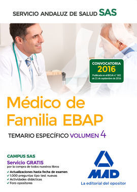 MÉDICO DE FAMILIA EBAP DEL SERVICIO ANDALUZ DE SALUD. TEMARIO ESPECÍFICO VOL 4